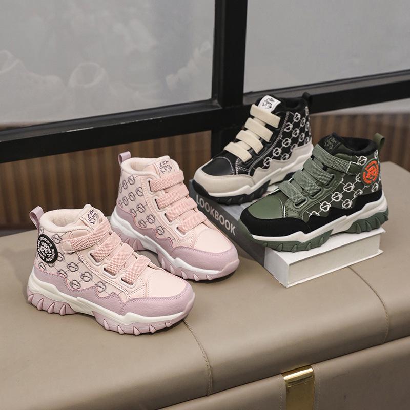 Sneakers in Cotone Foderate in Velluto per Bambini - Autunno/Inverno 2025, Calde, Antiscivolo, Suola Morbida, alla Moda per Bambini e Bambine