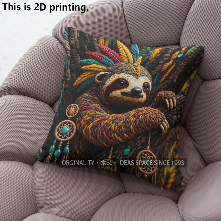 Bohemian Sloth Throw Pillow Covers Pattern Cushion Cover Suitable for Sofa Bedroom Car Pillow Cover