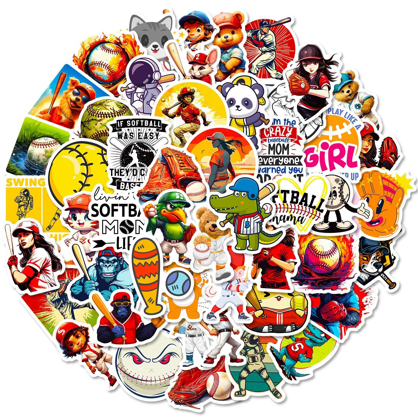 

50 Stickers for Baseball Softball Sports Stickers for New Products, Independent DIY, Can Be Repeatedly Pasted with Waterproof Gum Stickers