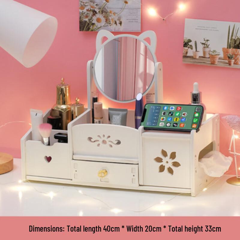 Miflame Desktop Storage Box with Double-Sided Mirror