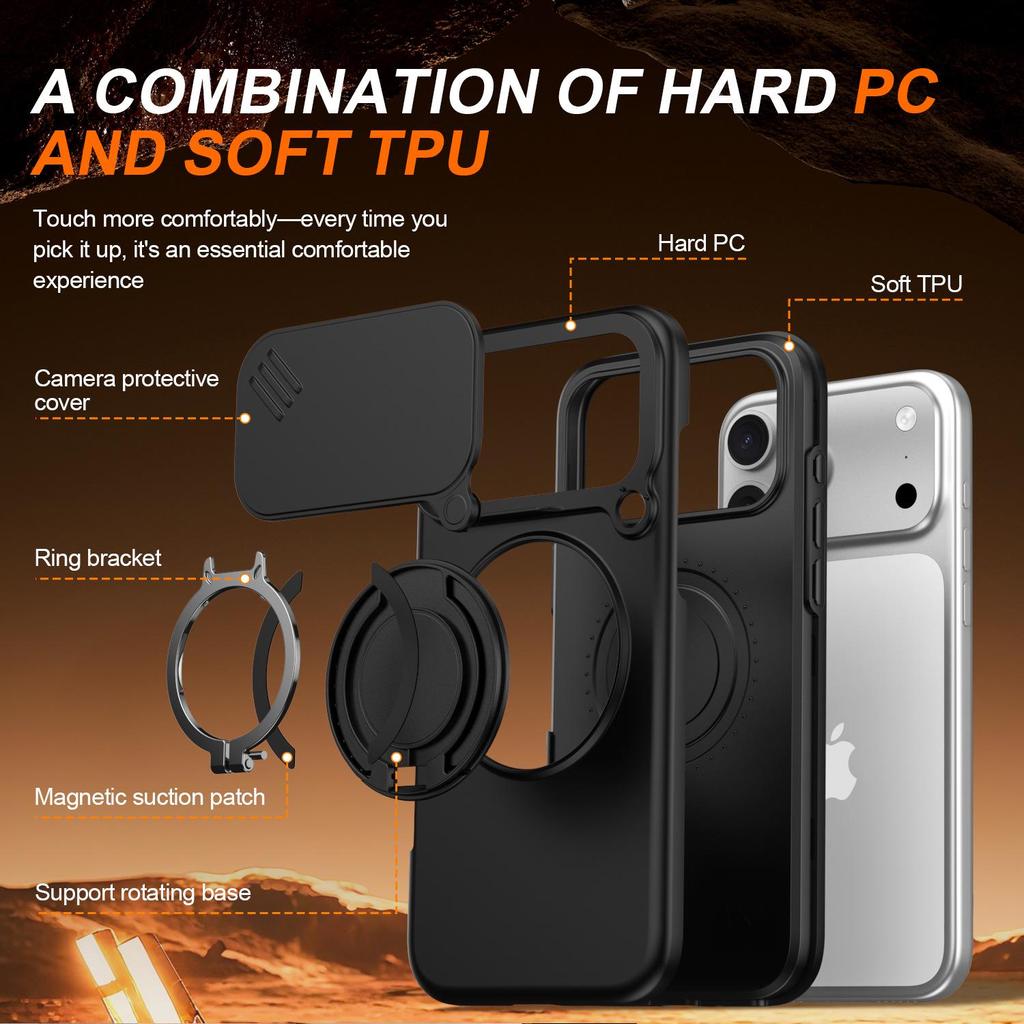 Funda Compatible para iPhone 17 PRO: Cubierta de Lente, Soporte Magnético de 360°, Diseño a Prueba de Caídas para Modelos 15-16