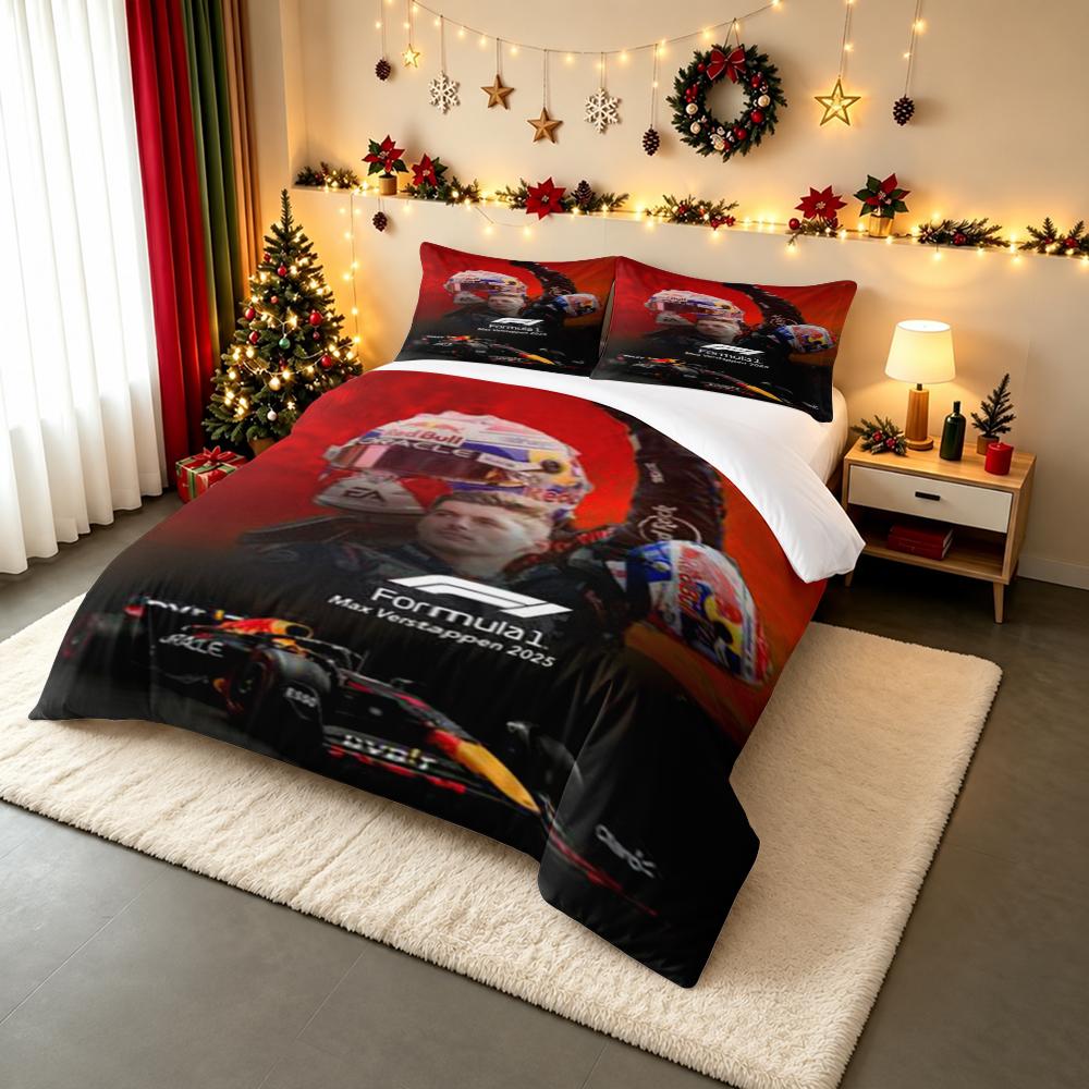 Formula 1 Max 2025 Red Gradient Bedding set (1 duvet cover, 2 pillowcases, duvet not included), Racing Driver Car Poster Art Print