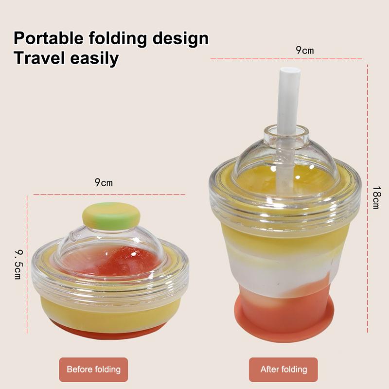 Portable Collapsible Ice Ball Cup with Straw in Silicone for Summer Outdoors