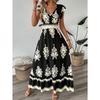 Maxi Abito da Donna Stampato Scollo a V Manica Vita Elastica Casual Boemo Estivo Abiti da Spiaggia