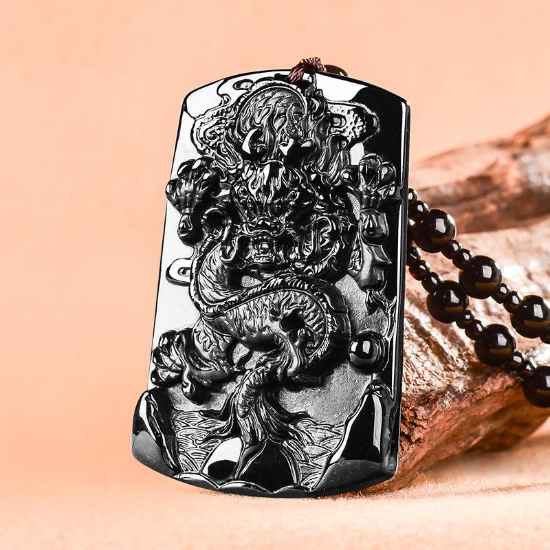 Exquisite Black Jade Dragon Pendant Necklace for Men and Women - A-Grade Ice Jade Zodiac Design
