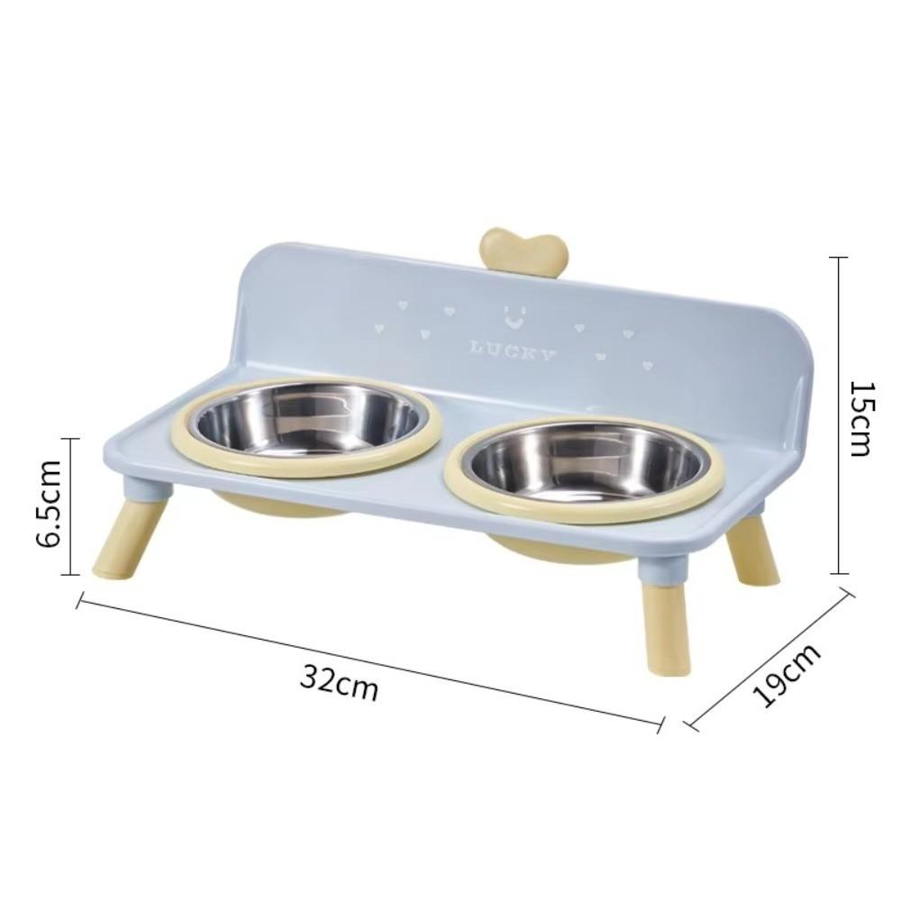 Love-heart Double Bowl Cat Bowl Stainless Steel Dog Water Bowl Cat Feeder Bowl for Puppy and Cat