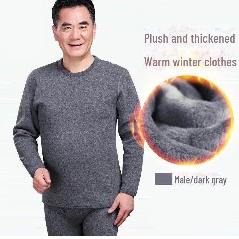Men's Thermal Knitted Sweater - Plus Velvet, Round Neck, Thick Autumn/Winter Wear