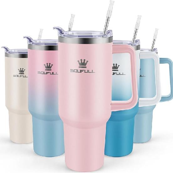 40 Oz Tumbler with Handle and Straw Lid, 100% Leak-proof Travel Coffee Mug, Stainless Steel Insulated Cup For Beverages, Keeps Cold for 34Hrs or Hot