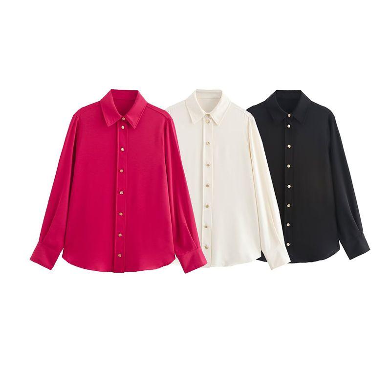 Kaslead New Arrival Women's Fashion Style Stylish Simple and Versatile Golden Breasted Drape Shirt 7969242