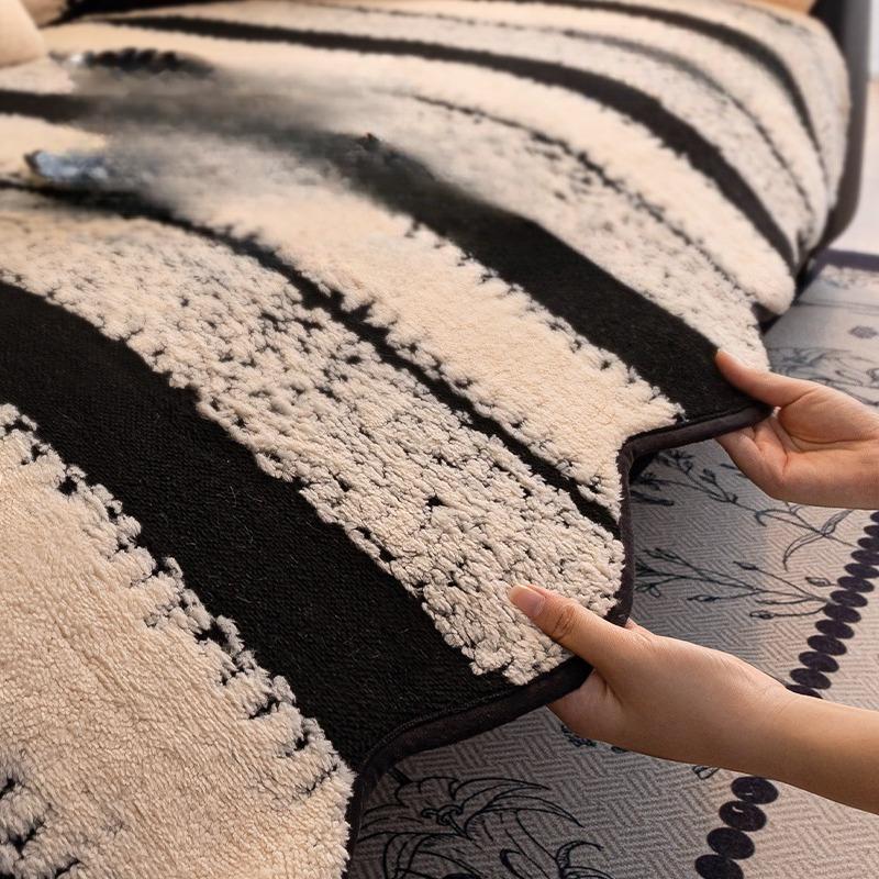 Light Luxury High-Grade Leather Sofa Cushion Autumn and Winter Plush Straight Row Seat Cushion All-Inclusive Universal Sofa Cover Winter Cover Towel
