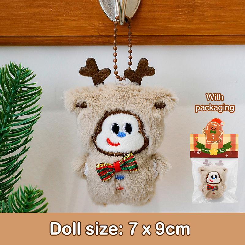 Cute Kitty Plush Keychain Christmas Tree Shaped Cartoon Plush Doll Backpack Hanging Chain Detachable Keychain Christmas Kid Gift