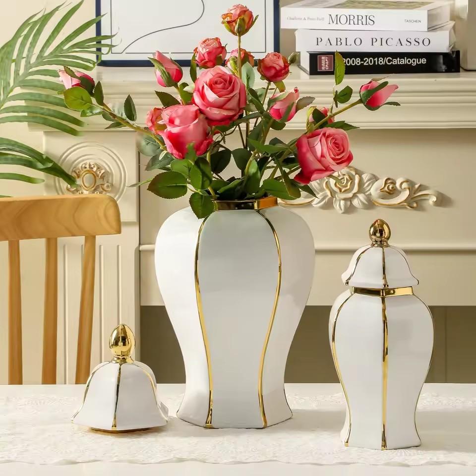 White electroplated ceramic general jar vase decoration for home living room foyer flower arrangement