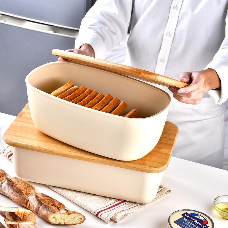 Large Capacity Food-Grade Bread Organizer with Wooden Lid