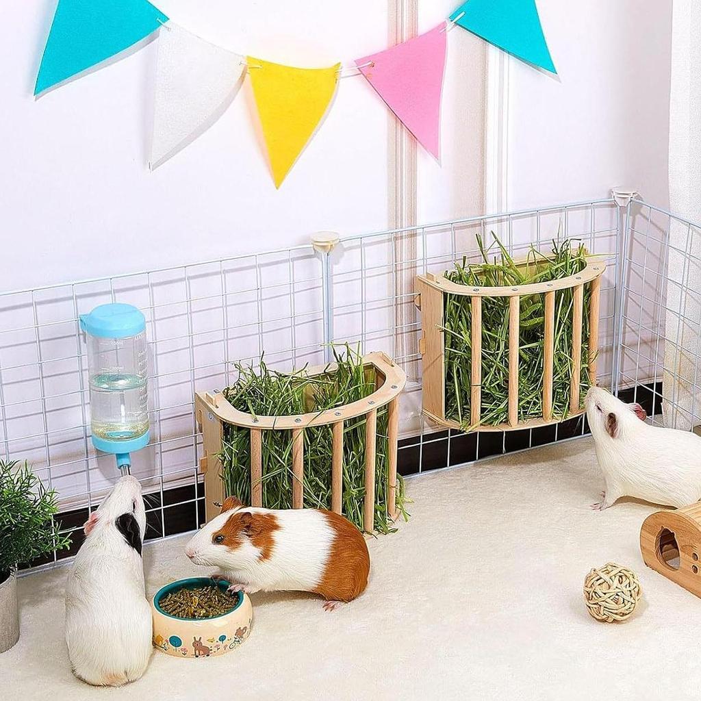 Bunny Hay Feeder Rack  Wooden Small Animals Grass Dispenser Guinea Pig Feeding Holder for Hamster Chinchilla Squirrel