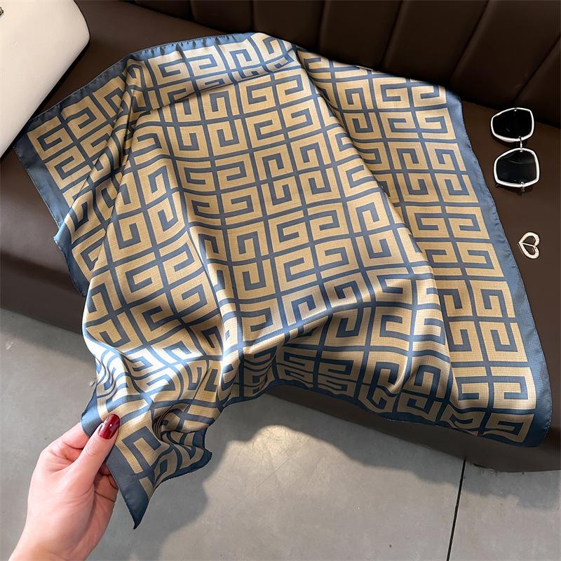 Premium Silk Scarf Scarf New Sunscreen Shawl 71cm Small Square Scarf Light Luxury Imitation Silk Scarf Professional Women Versatile