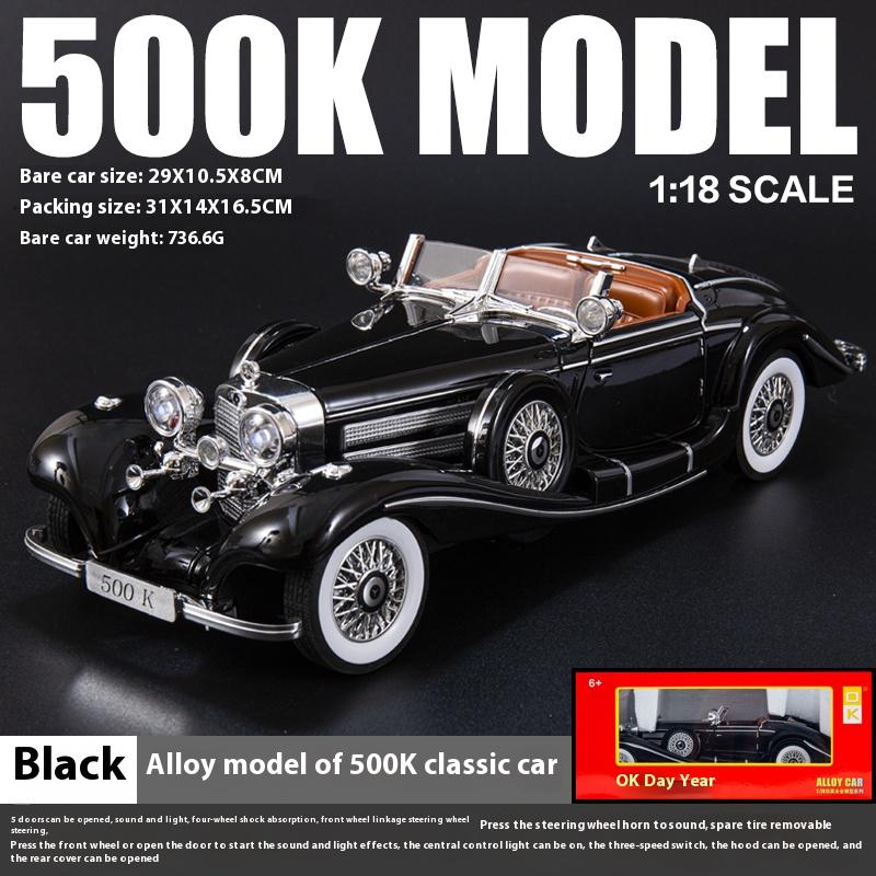 1/18 Benz Retro Car 500K Alloy Car Model, Simulated Sound and Light Vintage Car Children's Toys, Boys Gift Collection Ornaments