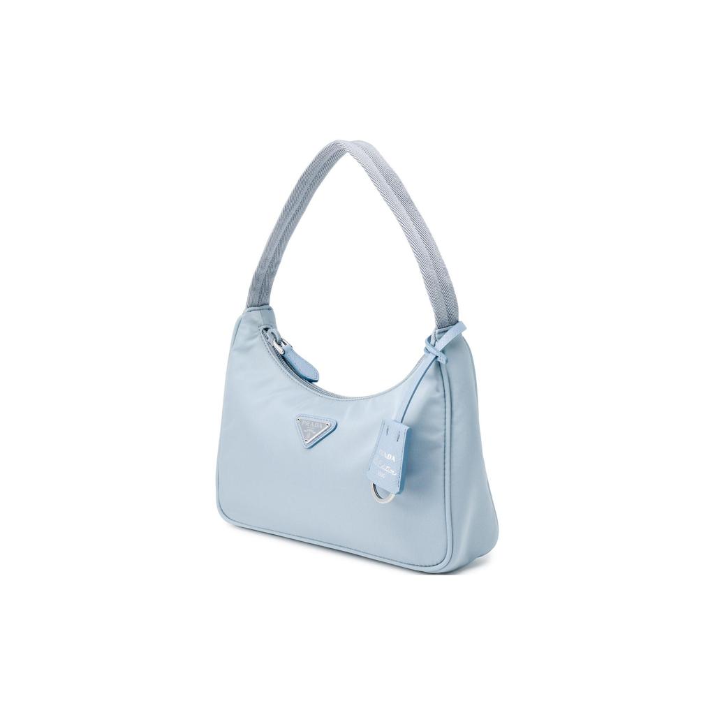 Prada Classic Silver Buckle Triangle Logo Nylon Hobo Bag Women Bags Gray Blue 1NE515-2DH0-F0637