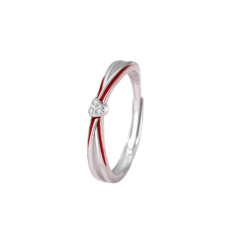 Tichya Matchmaker Red Thread Gemini Knot Open Rings - S925 Sterling Silver Couple Pair Adjustable