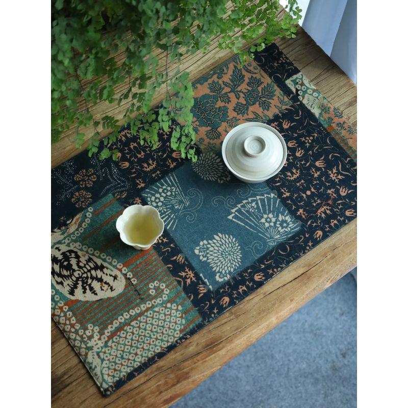 

Chinese Style Tea Mat Patchwork Print Tea Mat Fabric Small Tea Cloth Zen Teacup Mat Retro Tea Mat Mat Tea Table Cloth Liner Blue A