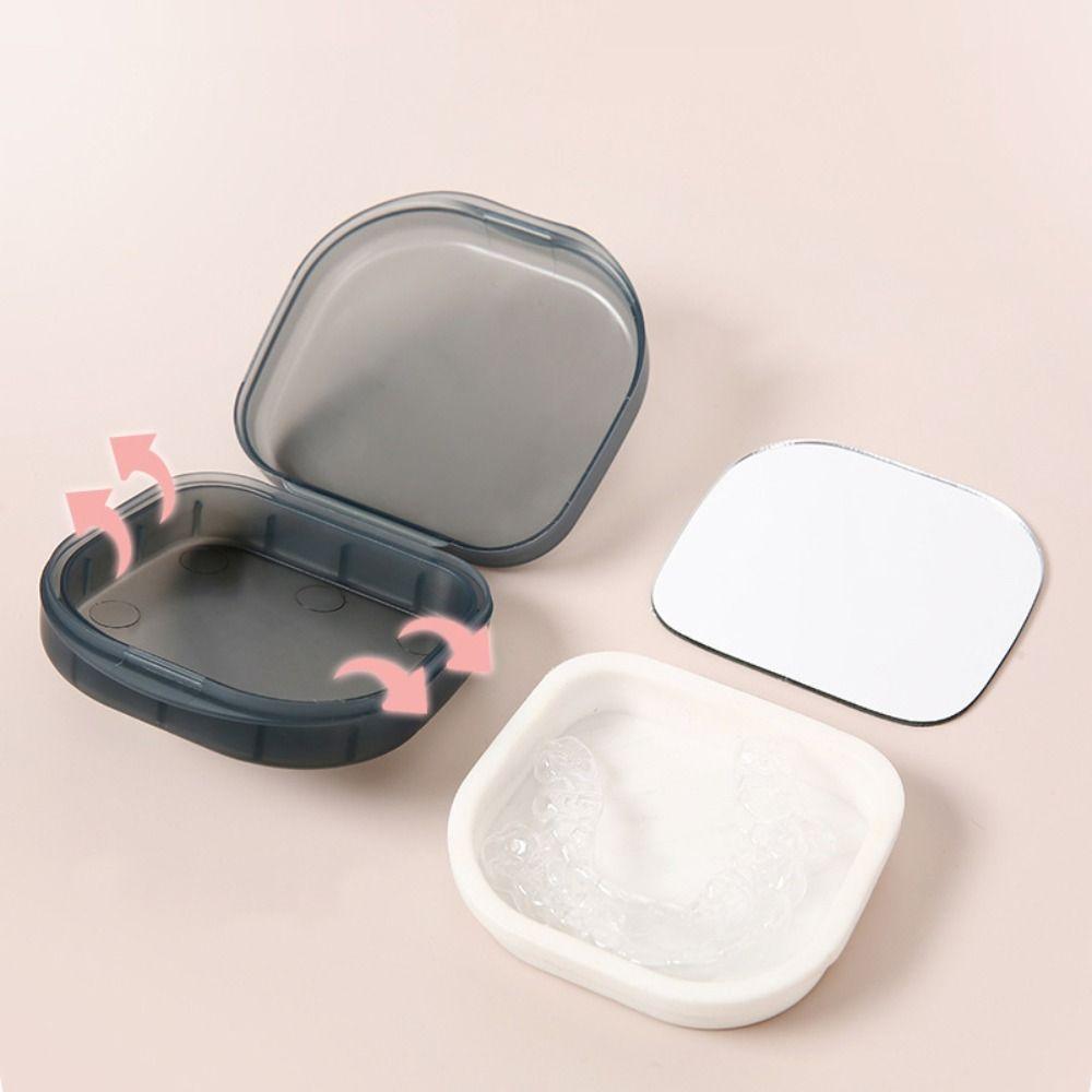 Portable Denture Storage Box With Mirror Mouthguard Case New Braces Box