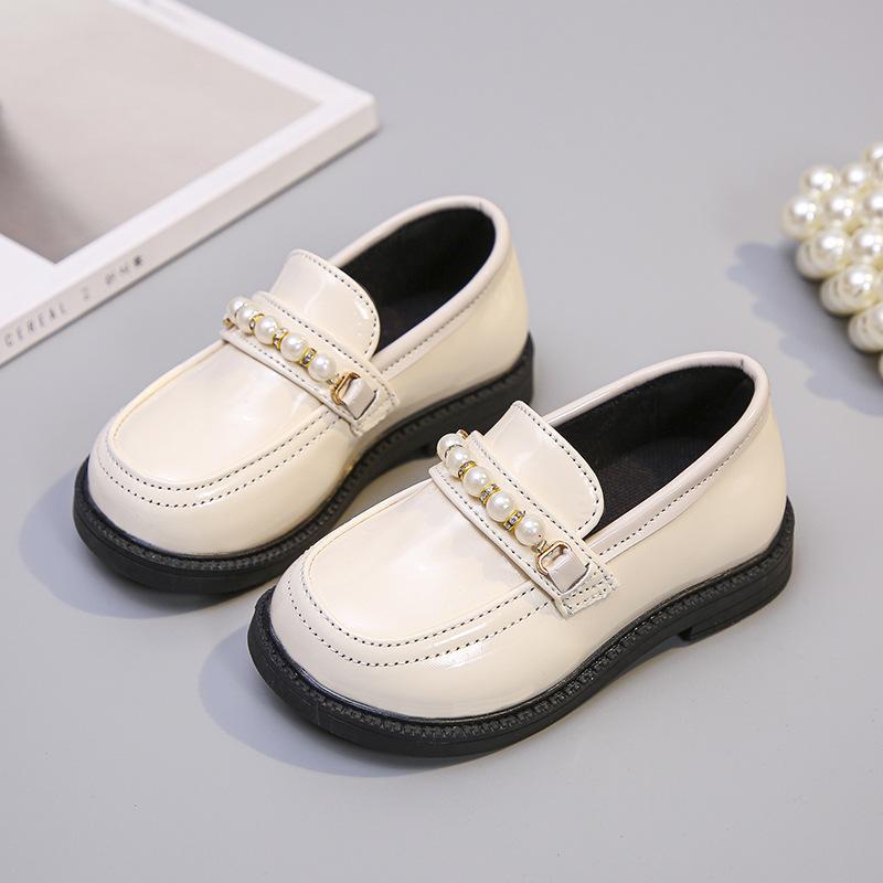 Girls Leather Shoes 2025 Versatile Soft-soled Pearl Shoes Princess Shoes Korean Version Single Shoes Spring Rhinestones British Style Non-slip
