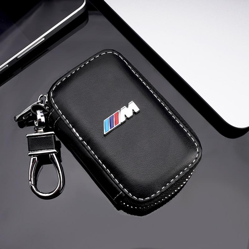 HBSW4 3D Logo Leather Car Remote Key Case Bag Keychain Storage Box For BMW M 1 3 5 7 Series E46 E90 E60 F30 F10 G30 G20 X1 X2 X3 X5 X7