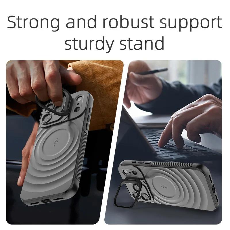 Ripple Matte Armor For Magnetic Wireless Charge Case For For Iphone 16 Plus 1 14 13 Pro Max Camera Fold Stand Protect Cover