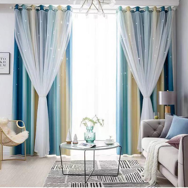 Morandi Gradual Change Hollow Star Curtain Douyin Internet Celebrity Princess Wind Blackout Double Curtain Bedroom