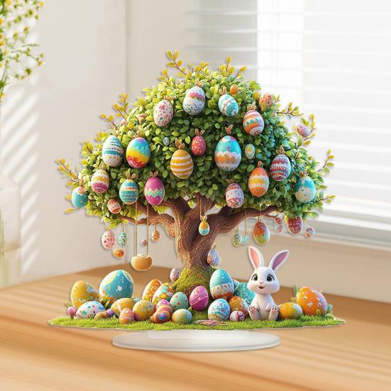 2D Flat Easter Egg Tabletop Sign Acrylic Colorful Easter Egg Tree Desktop Ornament for Spring Party Home Decor