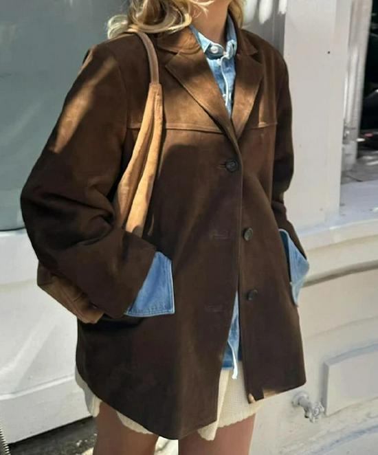 2024 Autumn/Winter European & American Fashion Lapel Tie Long Sleeve Leather Jacket Small