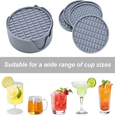 Silicone Drink Coasters with Holder, Set of 6, Outdoor Cup Mat for Hot or Cold Drinks, Thickened, Non-Slip,Non-Stick,