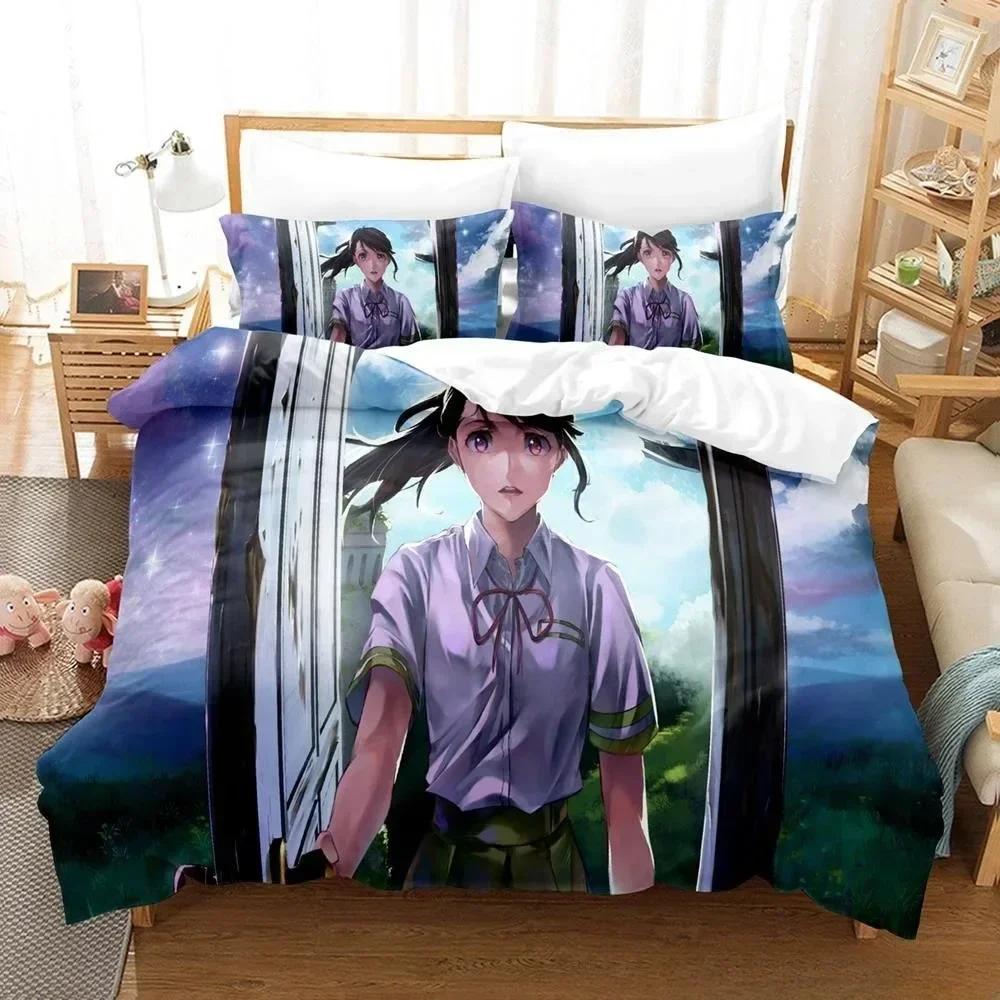 Nytt 3D-tryckt Anime Suzume no Tojimari Sängklädesset Enkelt Twin Full Queen King Size Sängset Vuxen Barn Sovrum Påslakan Set
