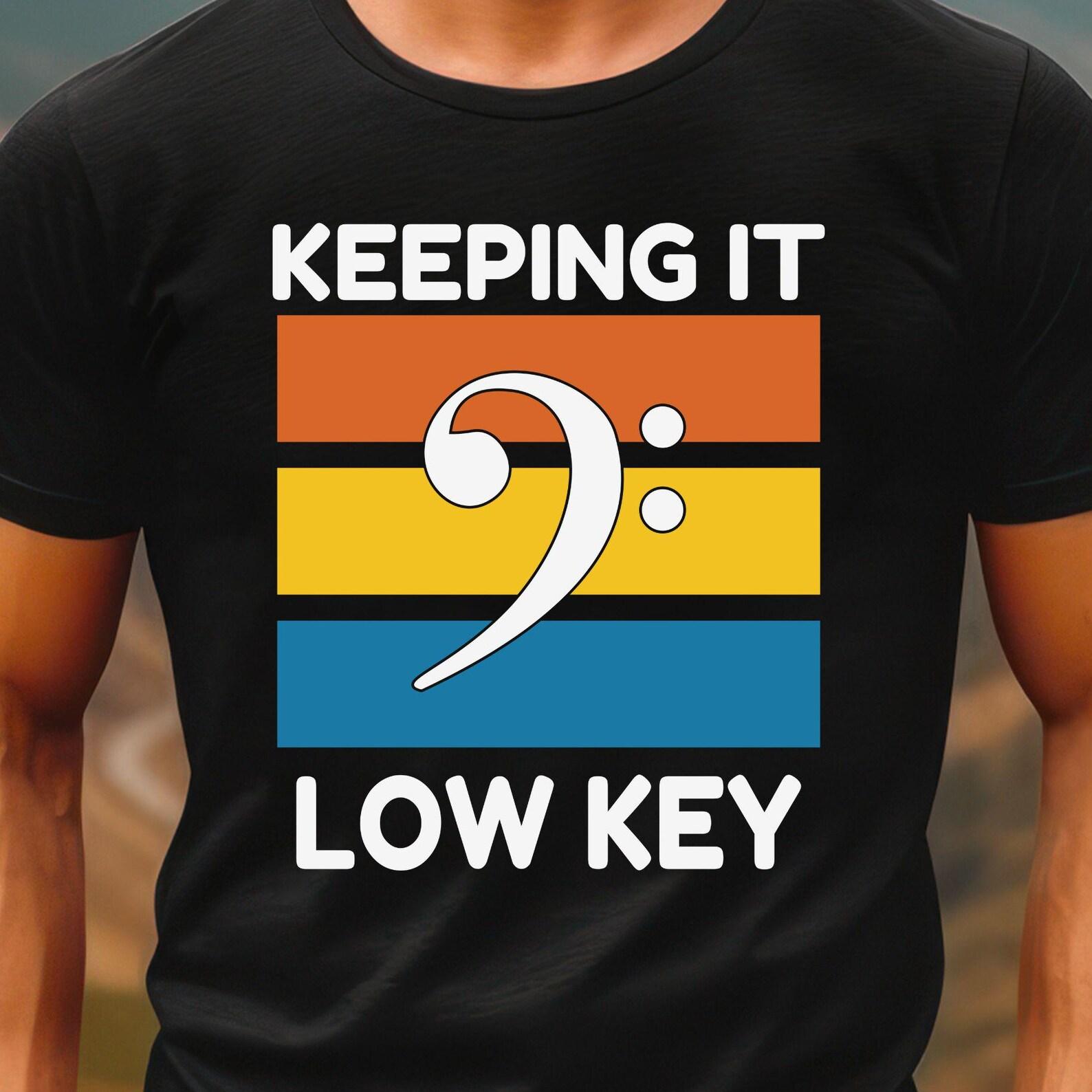Keeping It Low Key Bass Clef Tee | Musician Retro Stripes, 8 colors S
