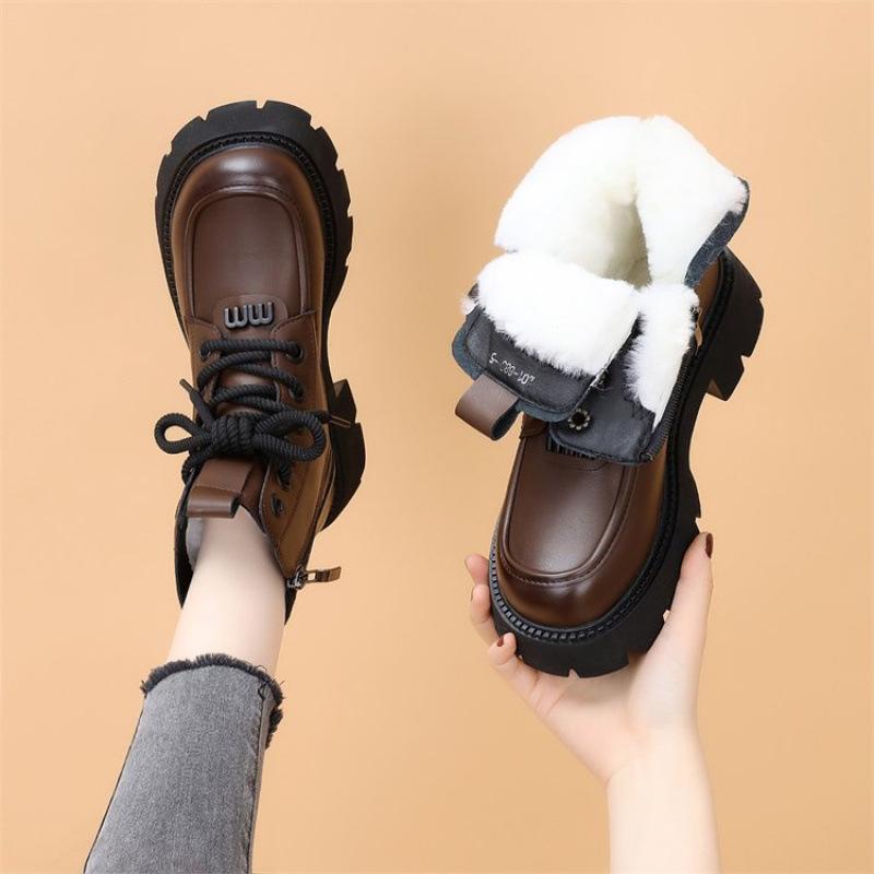 

Женские ботинки Мартин на толстой подошве, новые, нескользящие, на мягкой подошве, из шерсти, уличные зимние ботинки, водонепроницаемые, утепленные хлопком, осень-зима 2025 40