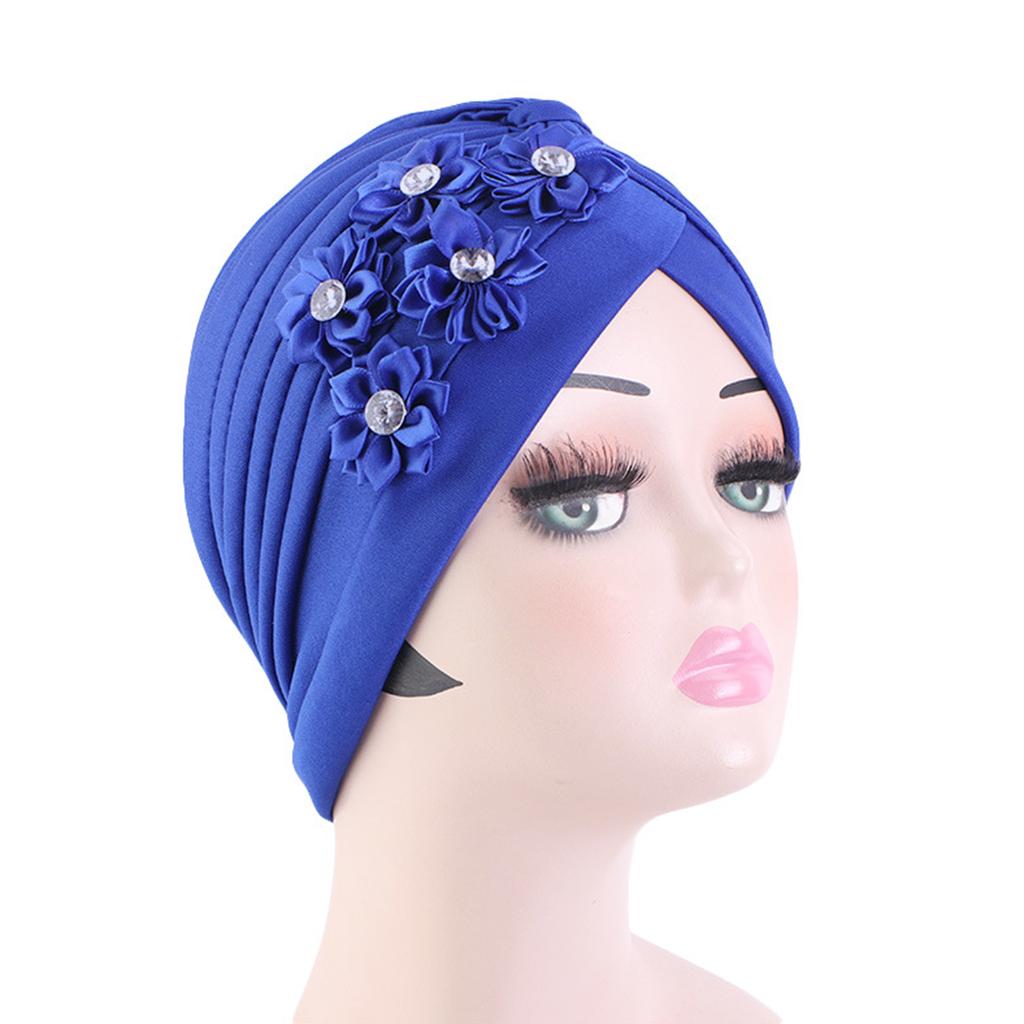 4Pcs Women Turban National Style Diamond Flower Beanie Elastic Head Wrap Cap Chemo Headwear Accessories