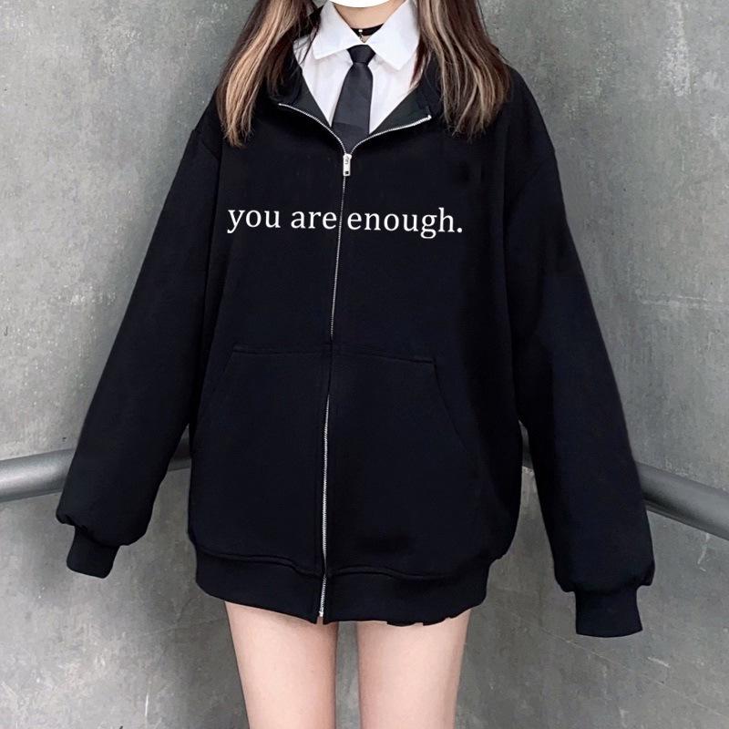 Women's Cute Oversized Zip-Up Hoodie with Drawstring - Autumn Jacket for Teen Girls
