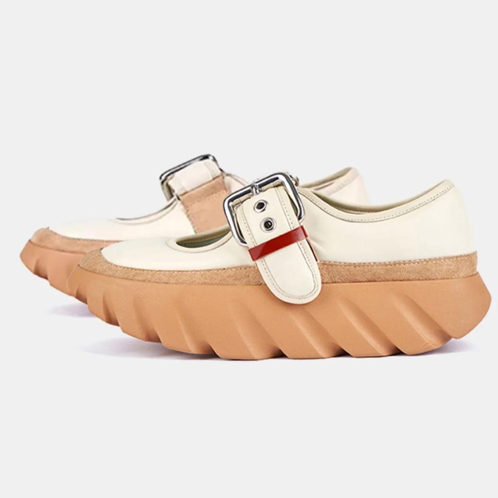Fashion Mary Jane Shoes Women Metal Belt Buckle Shallow Thick-Soled Shoes Platform Height-Enhancing Sneakers Round Toe Sports Shoes