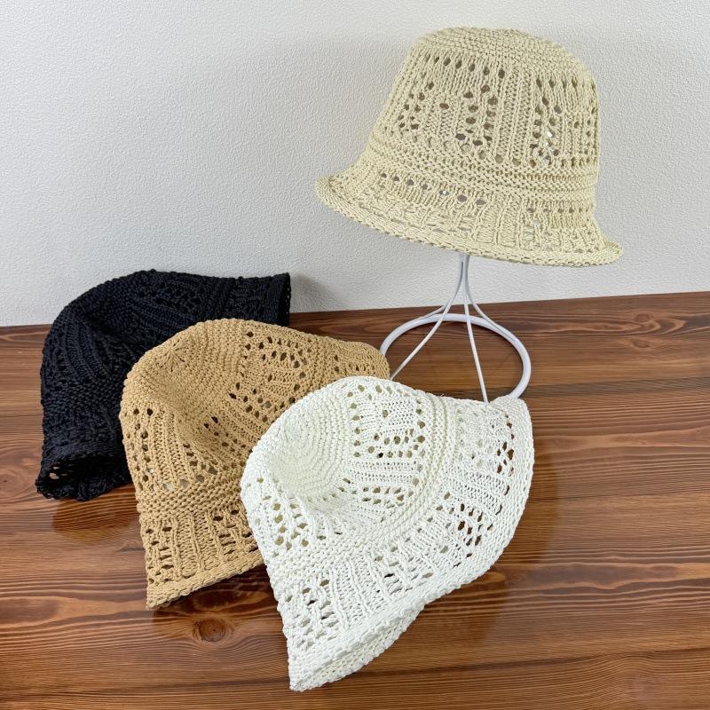 Chapeau de paille pour femme Respirant Évidé Été Vacances au bord de la mer Protection solaire et Ombrage Chapeau Chapeau de pêcheur tricoté