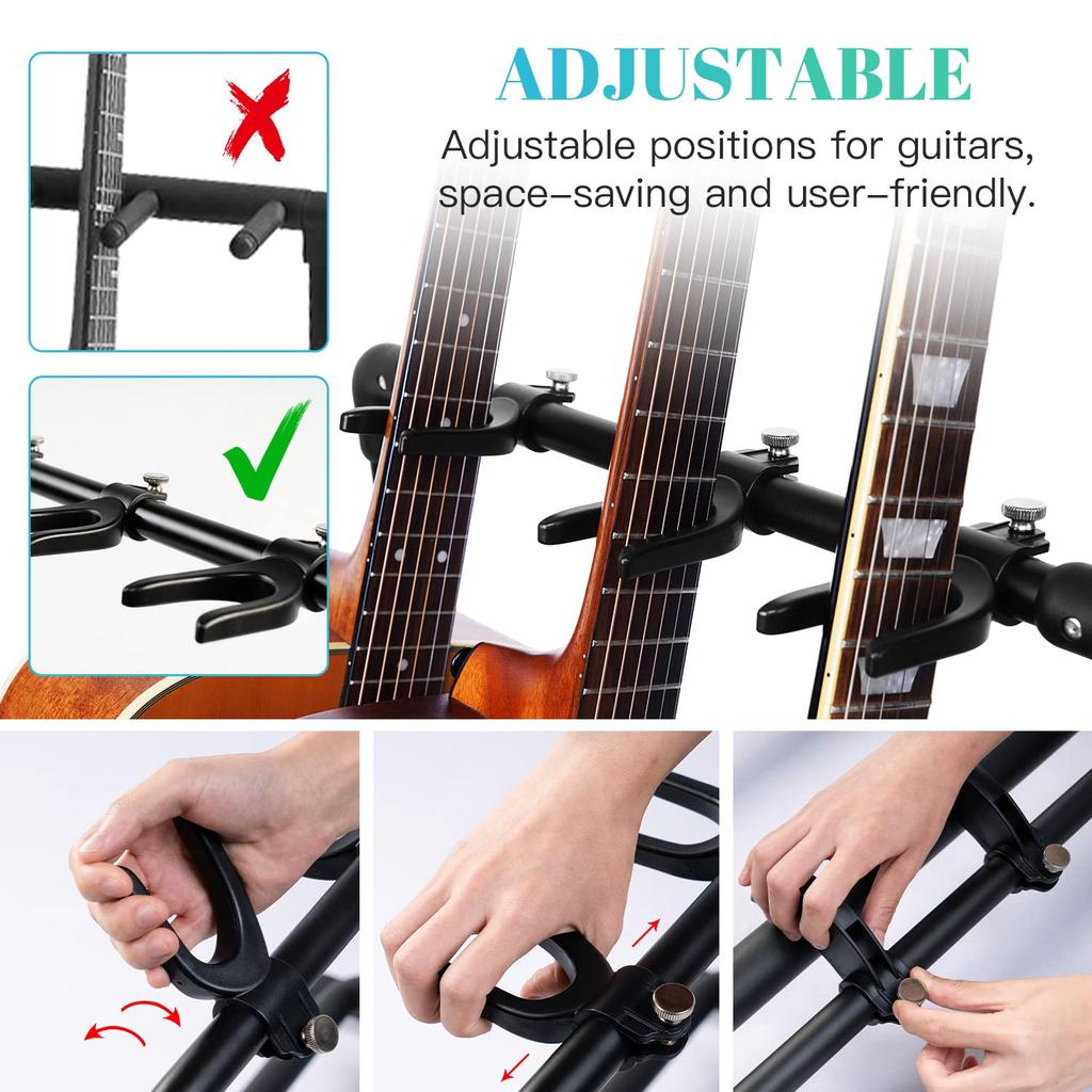 The GUITTO Plastic Multi Guitar Rack Stand is a foldable universal display rack for band and stage and can hold acoustic a portable guitar holder 3