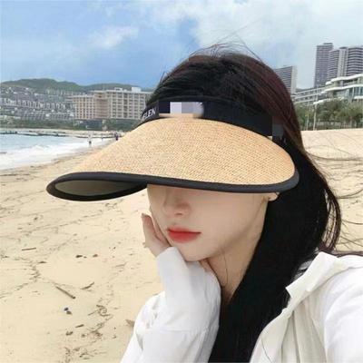 Summer New Korean Version Sunscreen Hat Vinyl Empty Top Sun Hat Face Covering Small Sun Hat Fashionable Versatile Women's Straw Hat