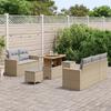 Ensemble de canapés de jardin 8 pièces avec coussins beige en rotin synthétique acacia, Ensemble de salle à manger de jardin 3361562