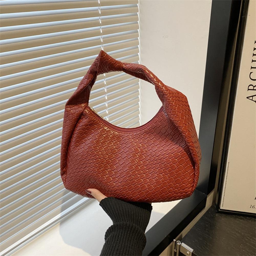 

Pu Weave Bag Red Underarm Bag Casual Crescent Bag Girls вино красного