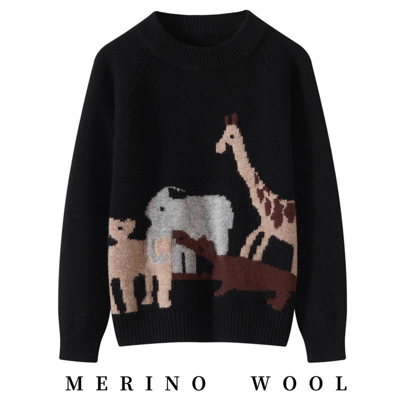 Unisex Kids Wool Sweater - Cartoon Embroidered, Round Neck Pullover for Autumn/Winter. 170 cm