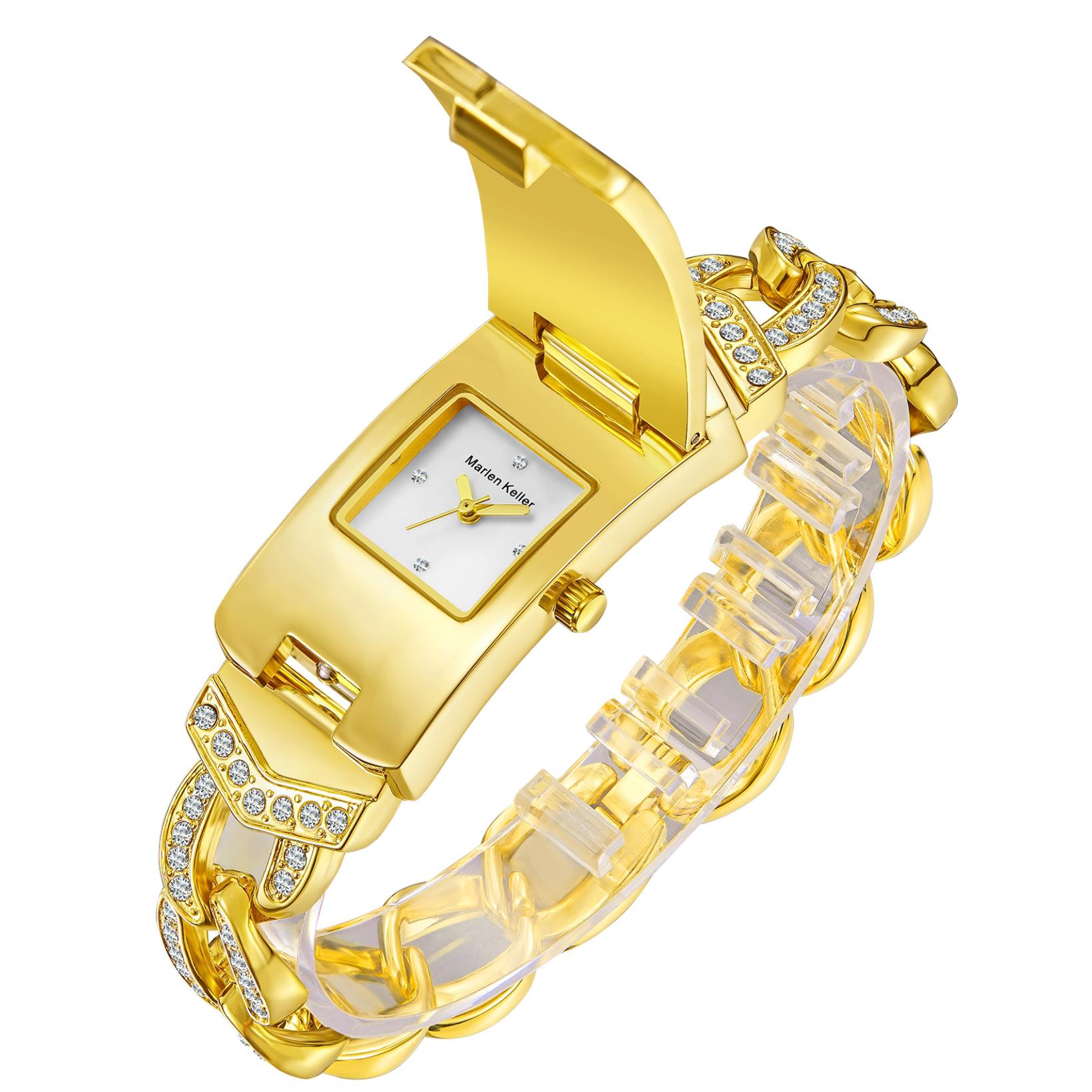 

Женские маленькие часы с полным бриллиантовым откидным циферблатом, брендовые, роскошные, модные, кварцевые, креативные, женские наручные часы-браслет золотой/белый