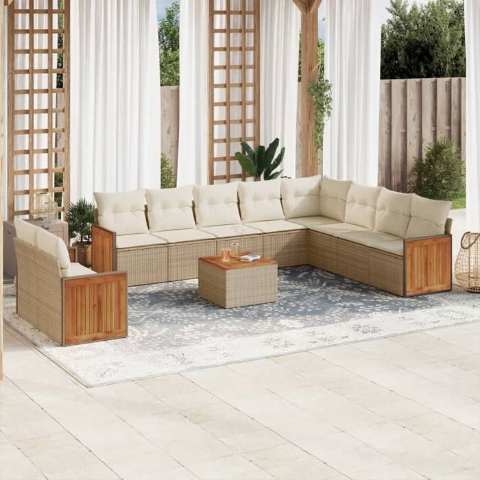 VidaXL Garden Lounge Set with Cushions 11 Pcs, Patio Sofas, Patio Furniture Set, Outdoor Furniture, Beige 3227801