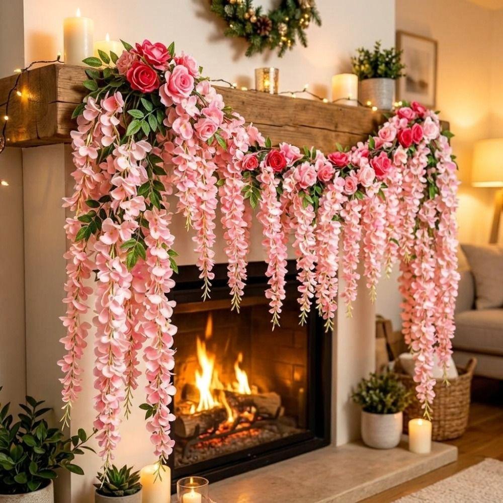 UV Resistant Artificial Rose Flower Garland Dense Flowers Realistic Look Simulated Wisteria Flower Plastic Real Touch