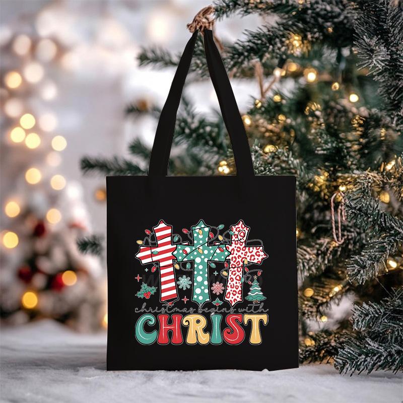 Christmas Christmas Printed Canvas Bag Large Capacity Casual Trend Student Shoulder Bag Tote Bag