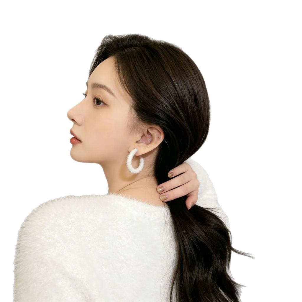 Hair Generation Plush C-Shaped Earrings Temperament Fashionable Large Earrings Women'S High-End Fluffy Large Earrings Jewelry