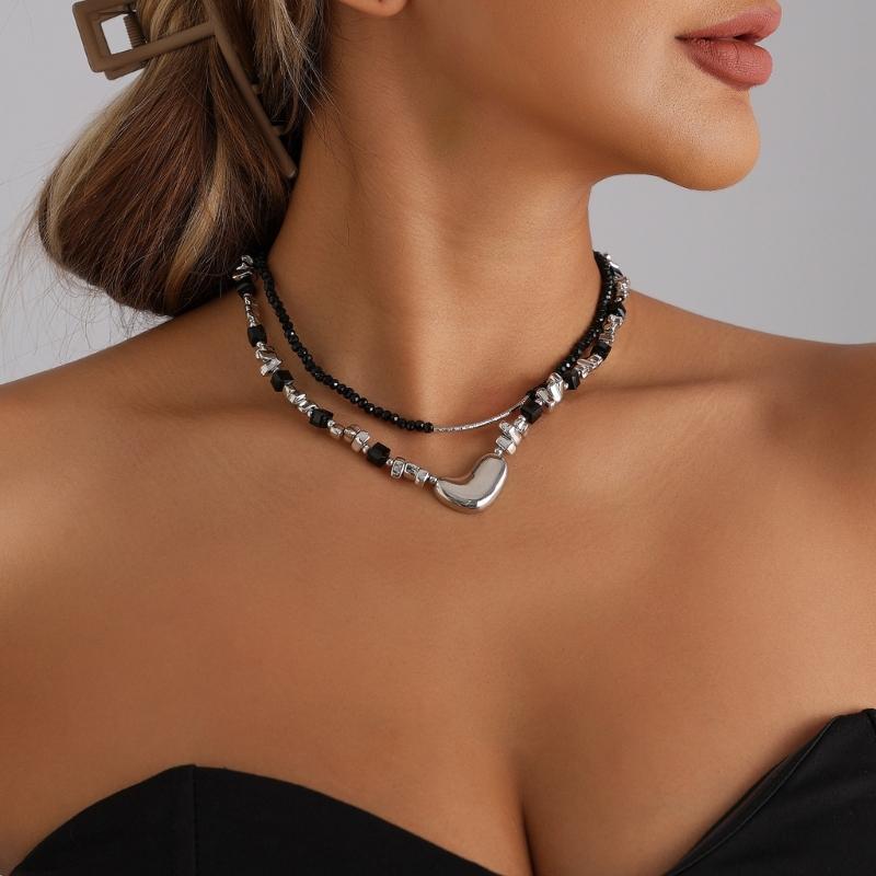 Unique Heart Shaped Bead Necklace Adjustable Length For Women Trendy Accessory Lightweight Comfort Gift