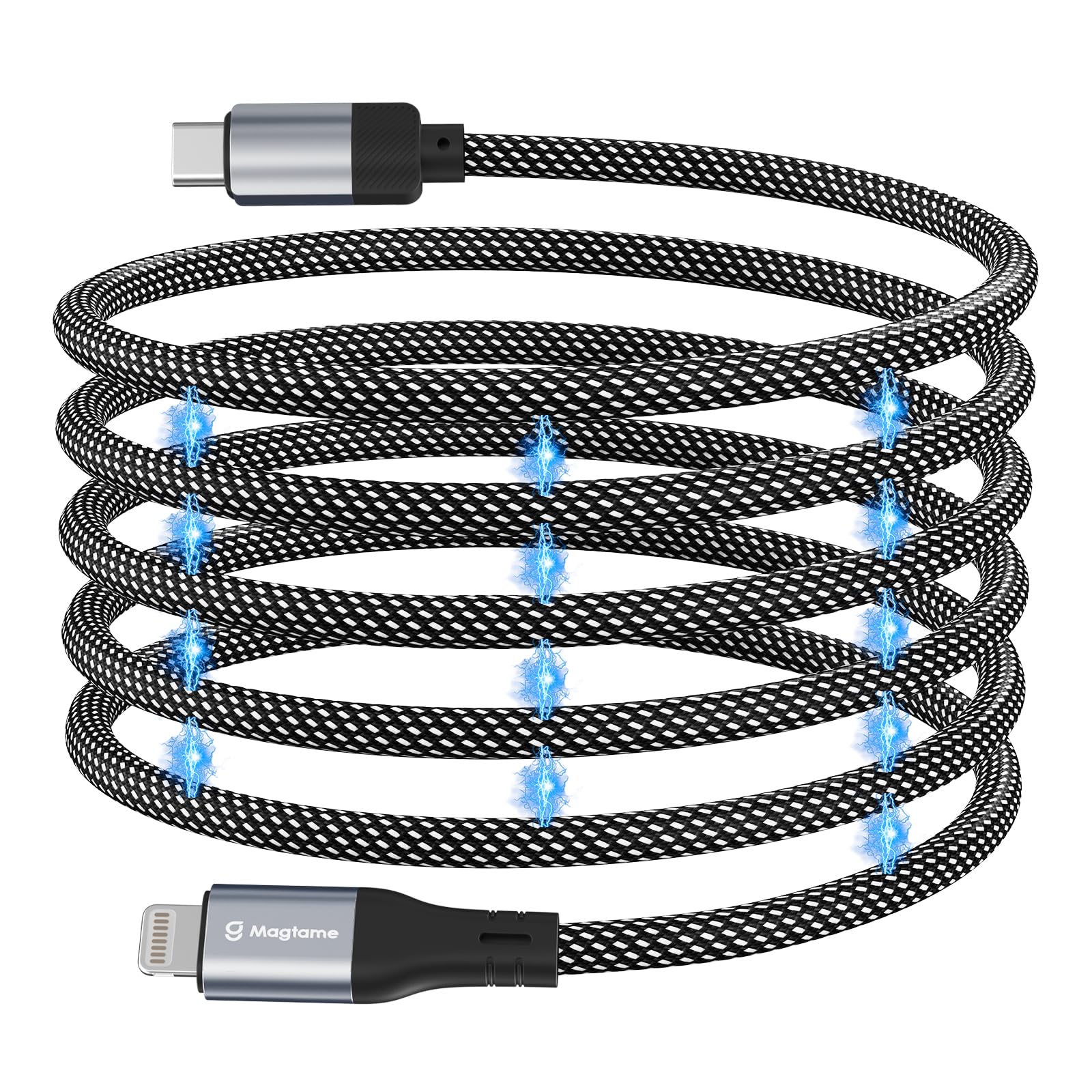 

Magtame Кабель Lightning to Magnetic для быстрой зарядки 3A MFi iPhone с памятью, совместимый с кабелем USB-C для iPhone Pro, адсорбция, не запутывается, Type-C